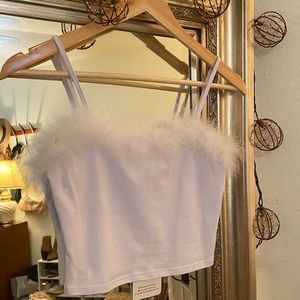 White fur trimmed tank top